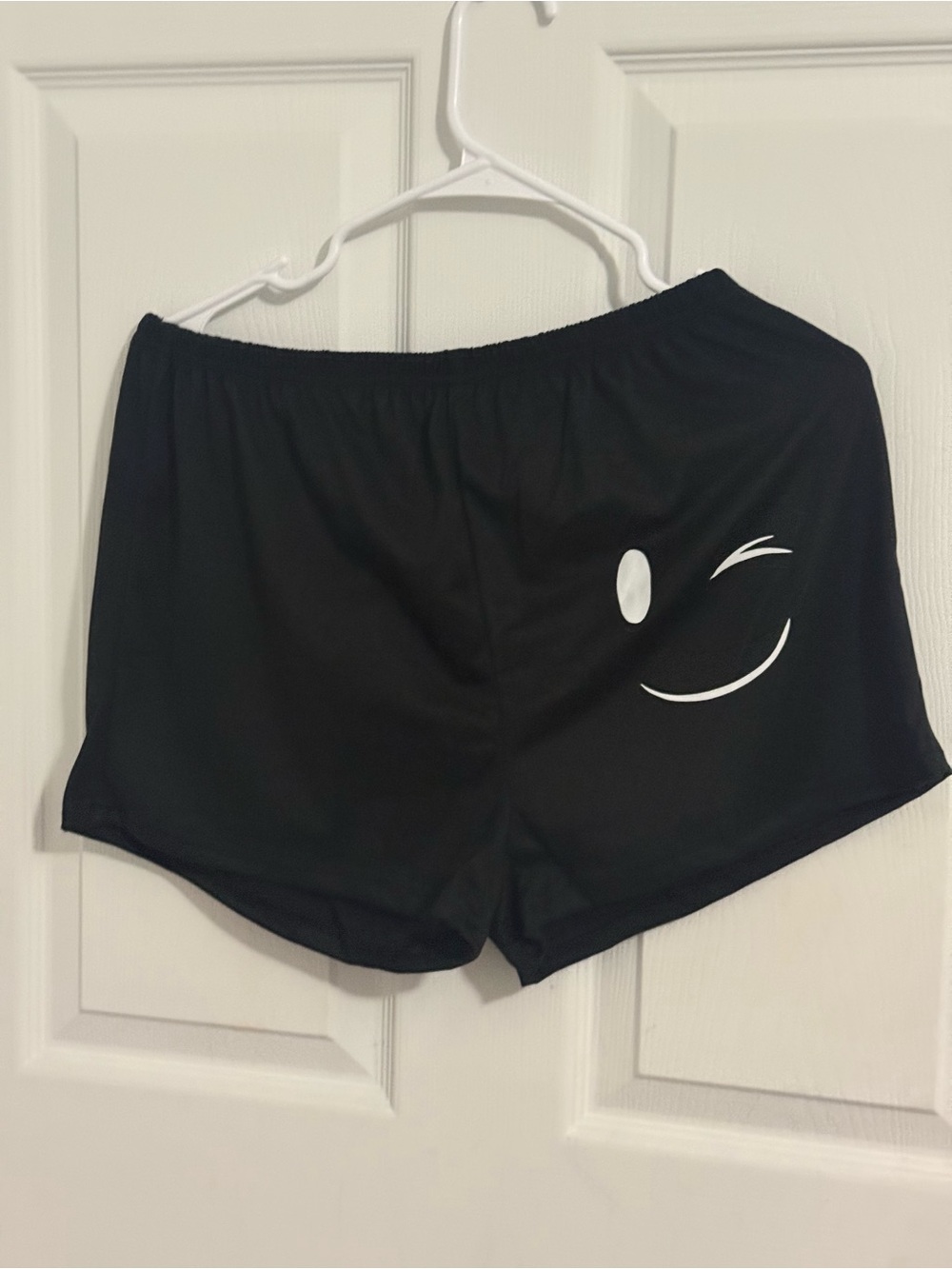 Women’s Black Athletic Shorts with Smiley Graphic